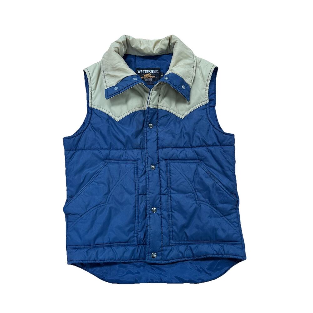 Vtg JC Penney Vest Blue Down Filled Puffer Made in USA Ski 70s Medium